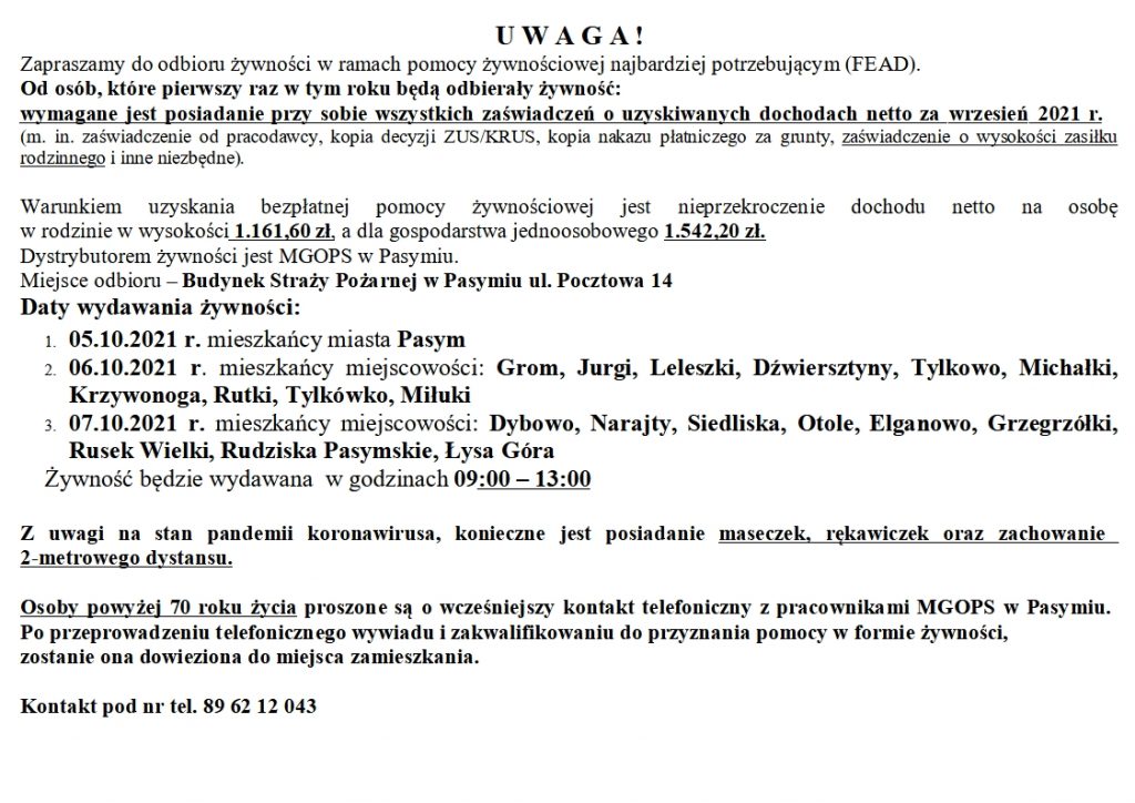 Zywnosc-X.2021-r.-1024x724 Zapraszamy do odbioru żywności w ramach pomocy żywnościowej najbardziej potrzebującym (FEAD).