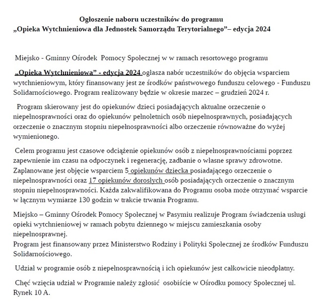 ogloszenie-71494 PROGRAM „OPIEKA WYTCHNIENIOWA”- EDYCJA 2024